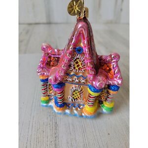 Radko‎ gingerbread house ornament pink sparkle glitter